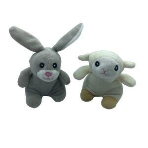 Easter Gray Bunny & White Lamb Plush Soft Kids Toys Stuffed Animals Set  4.5”/5”